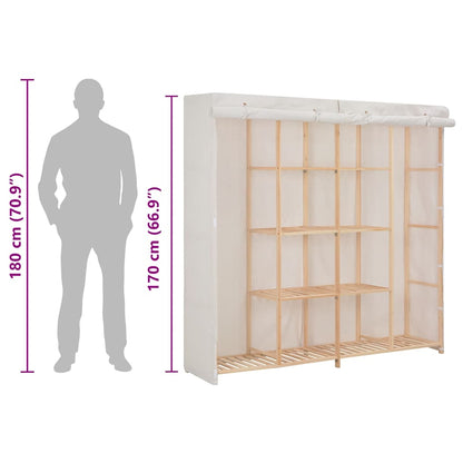 vidaXL Wardrobe | White | Cotton and Polyester fabric, Solid fir wood