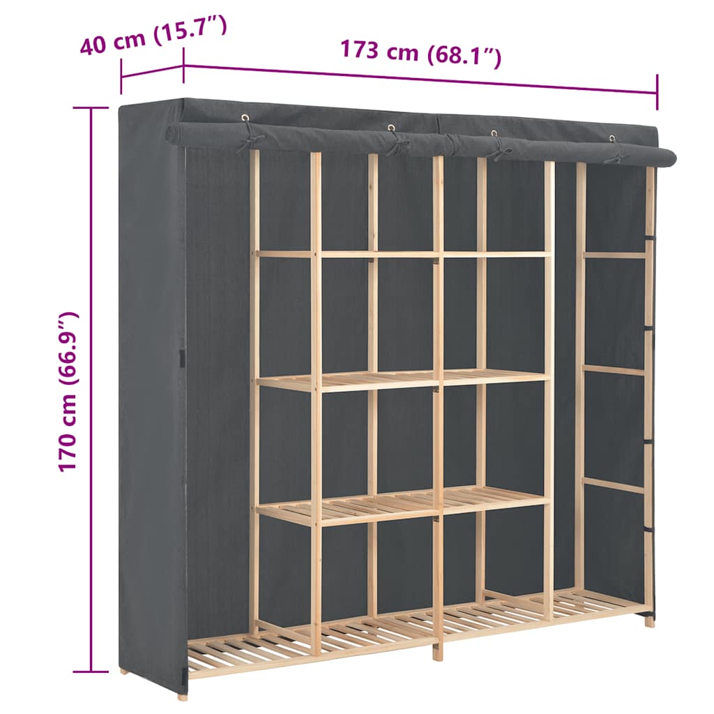 vidaXL Wardrobe | Grey | Cotton | 173 cm x 40 cm x 170 cm | Wardrobe