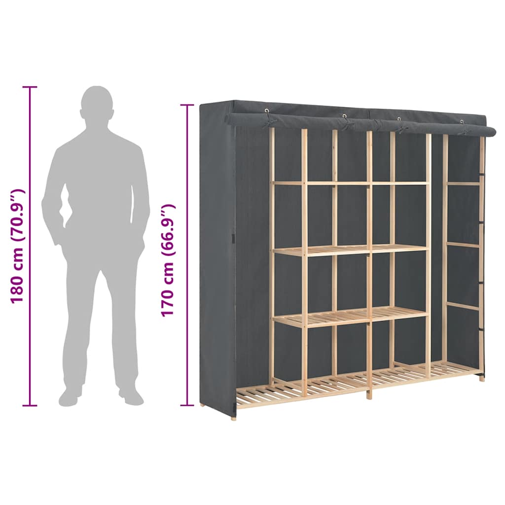 vidaXL Wardrobe | Grey | Cotton | 173 cm x 40 cm x 170 cm | Wardrobe