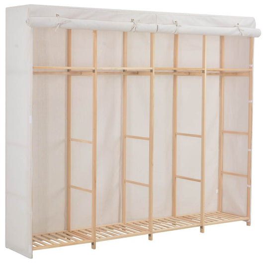 vidaXL Wardrobe | White | Cotton and Polyester fabric, Solid fir wood frame