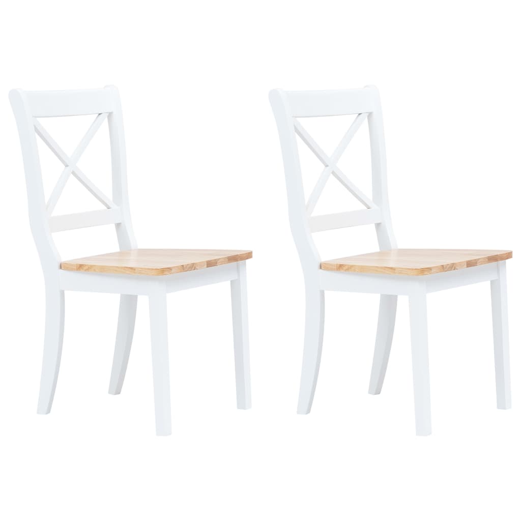 vidaXL Dining Chairs 2 pcs White and Light Wood Solid Rubber Wood