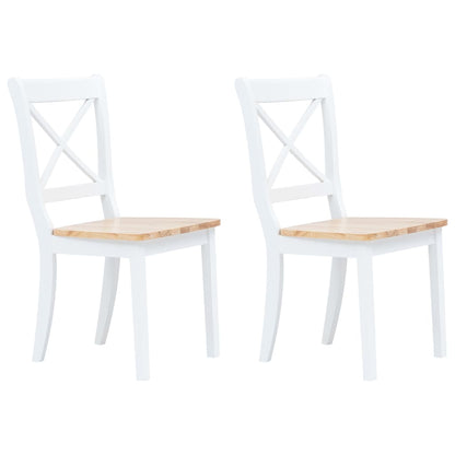 vidaXL Dining Chairs 2 pcs White and Light Wood Solid Rubber Wood