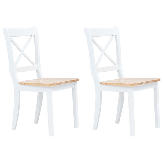 vidaXL Dining Chairs 2 pcs White and Light Wood Solid Rubber Wood