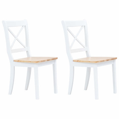 vidaXL Dining Chairs 2 pcs White and Natural Solid Rubber Wood
