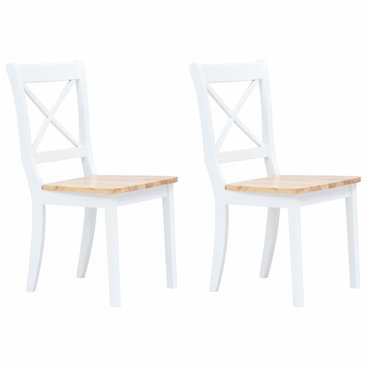 vidaXL Dining Chairs 2 pcs White and Natural Solid Rubber Wood
