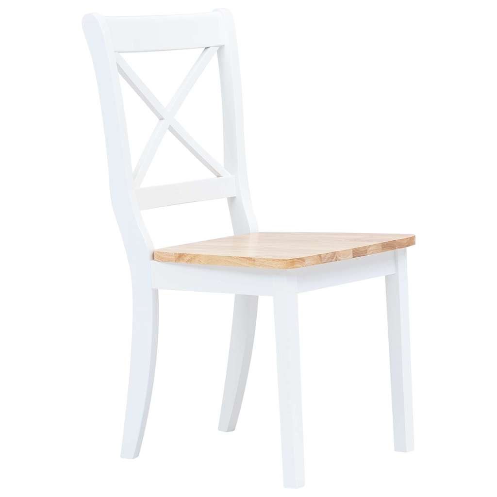 vidaXL Dining Chairs 2 pcs White and Natural Solid Rubber Wood