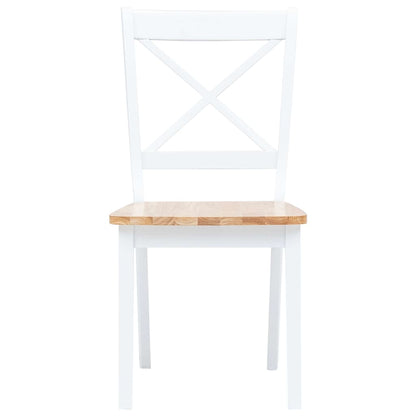 vidaXL Dining Chairs 2 pcs White and Natural Solid Rubber Wood