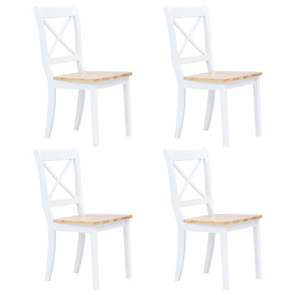vidaXL Dining Chair | Set of 4 | White and Natural Wood | Solid rubber wood