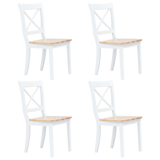 vidaXL Dining Chair | Set of 4 | White and Natural Wood | Solid rubber wood