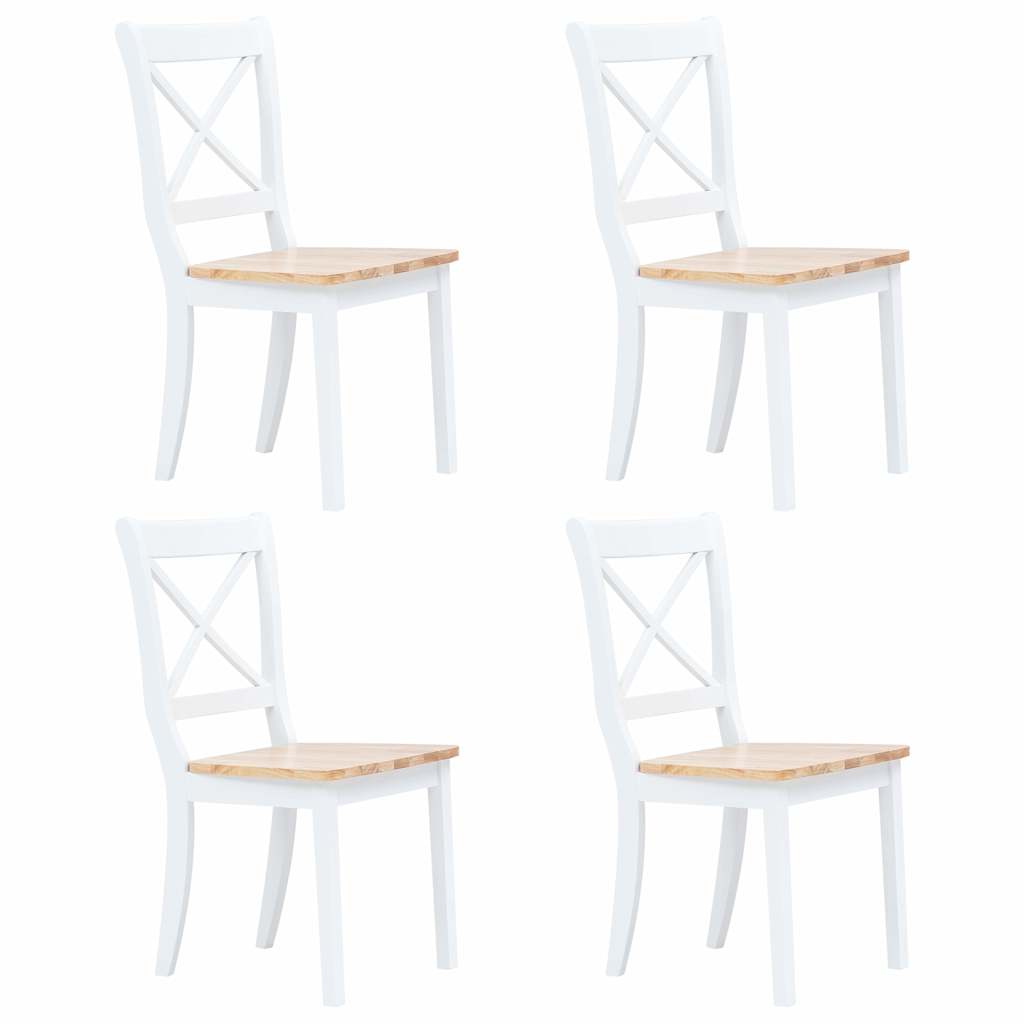 vidaXL Dining Chairs 4 pcs White and Natural Solid Rubber Wood