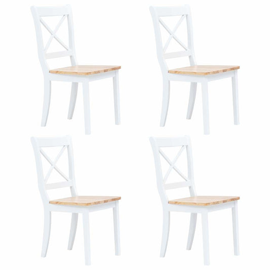 vidaXL Dining Chairs 4 pcs White and Natural Solid Rubber Wood