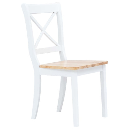 vidaXL Dining Chair | Set of 4 | White and Natural Wood | Solid rubber wood