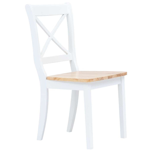 vidaXL Dining Chairs 4 pcs White and Natural Solid Rubber Wood