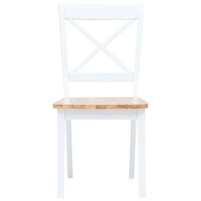 vidaXL Dining Chair | Set of 4 | White and Natural Wood | Solid rubber wood