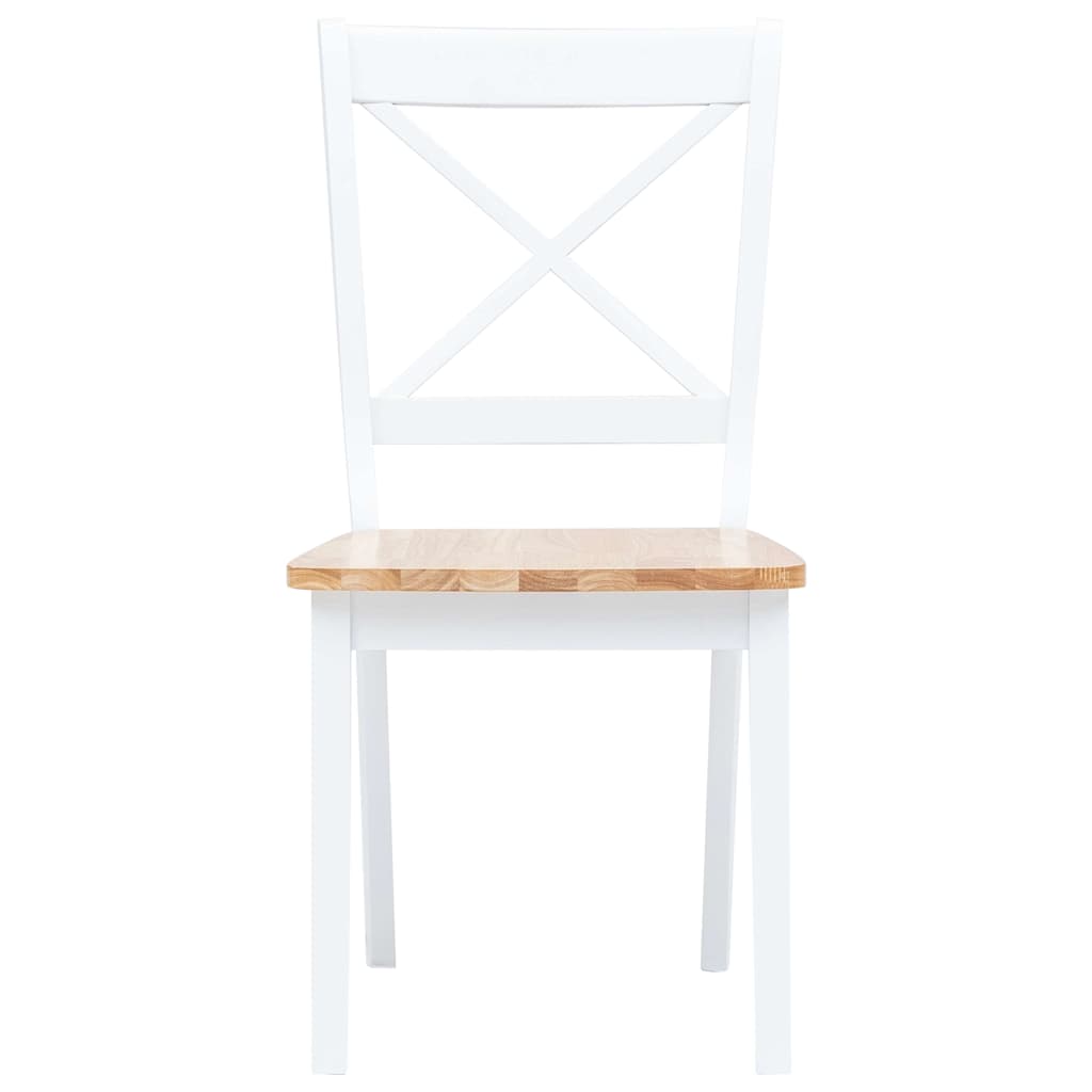 vidaXL Dining Chairs 4 pcs White and Natural Solid Rubber Wood