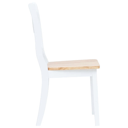 vidaXL Dining Chair | Set of 4 | White and Natural Wood | Solid rubber wood