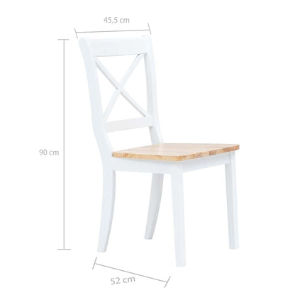 vidaXL Dining Chairs 4 pcs White and Natural Solid Rubber Wood
