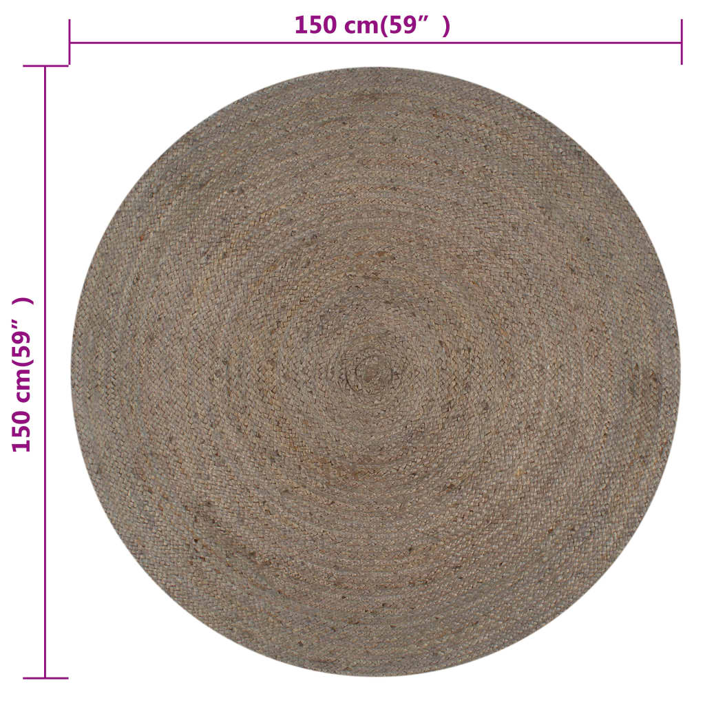 vidaXL Handmade Rug Jute Round 150 cm Grey