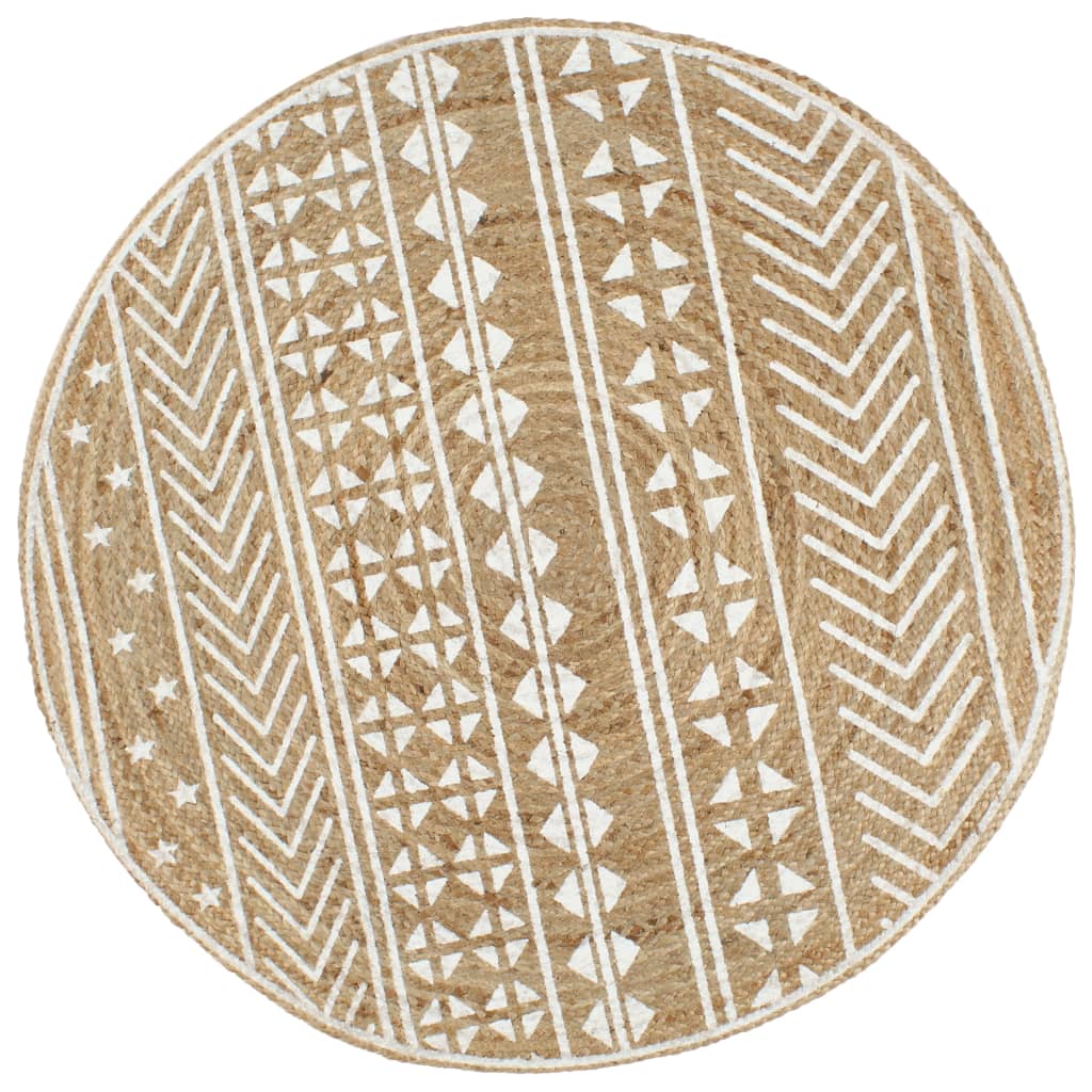 vidaXL Handmade Rug Jute with White Print 120 cm
