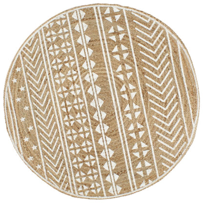 vidaXL Handmade Rug Jute with White Print 120 cm
