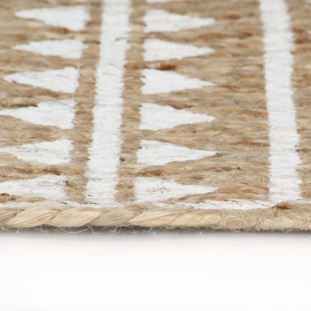 vidaXL Handmade Rug Jute with White Print 120 cm