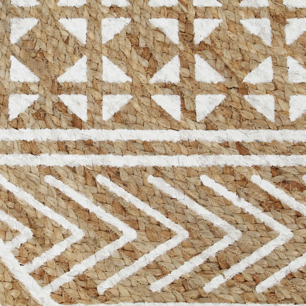 vidaXL Handmade Rug Jute with White Print 120 cm