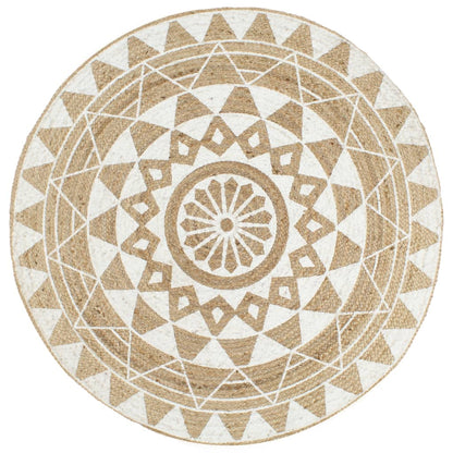 vidaXL Handmade Rug Jute with White Print 90 cm