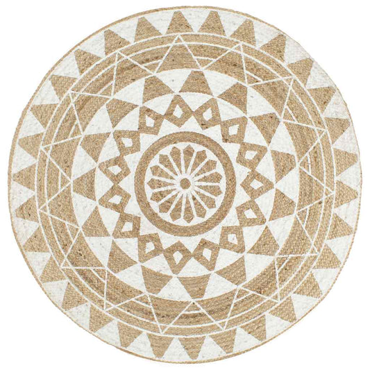 vidaXL Handmade Rug Jute with White Print 90 cm