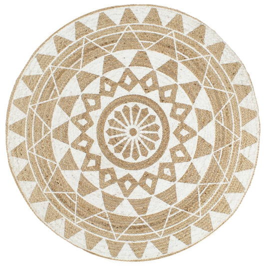 vidaXL Handmade Rug Jute with White Print 90 cm