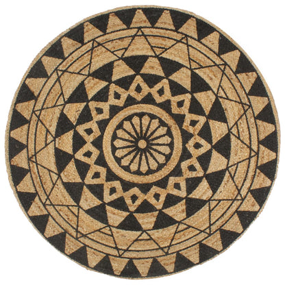 vidaXL Handmade Rug Jute with Black Print 90 cm