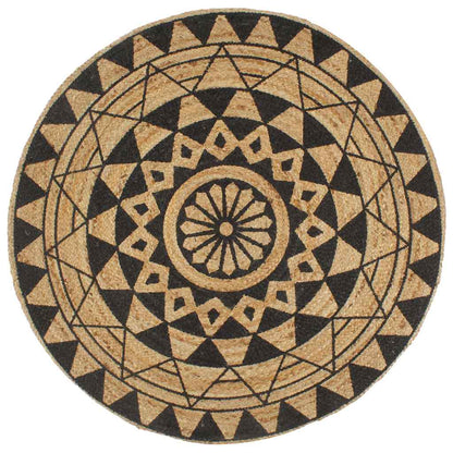 vidaXL Handmade Rug Jute with Black Print 90 cm