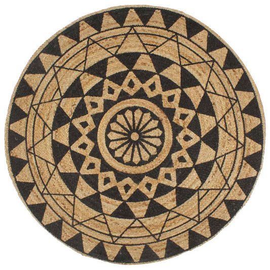 vidaXL Handmade Rug Jute with Black Print 90 cm