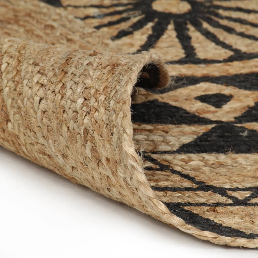 vidaXL Handmade Rug Jute with Black Print 90 cm