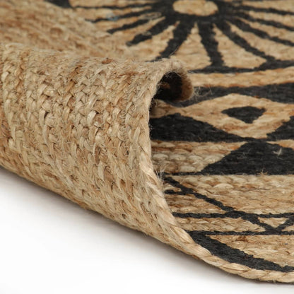 vidaXL Handmade Rug Jute with Black Print 90 cm