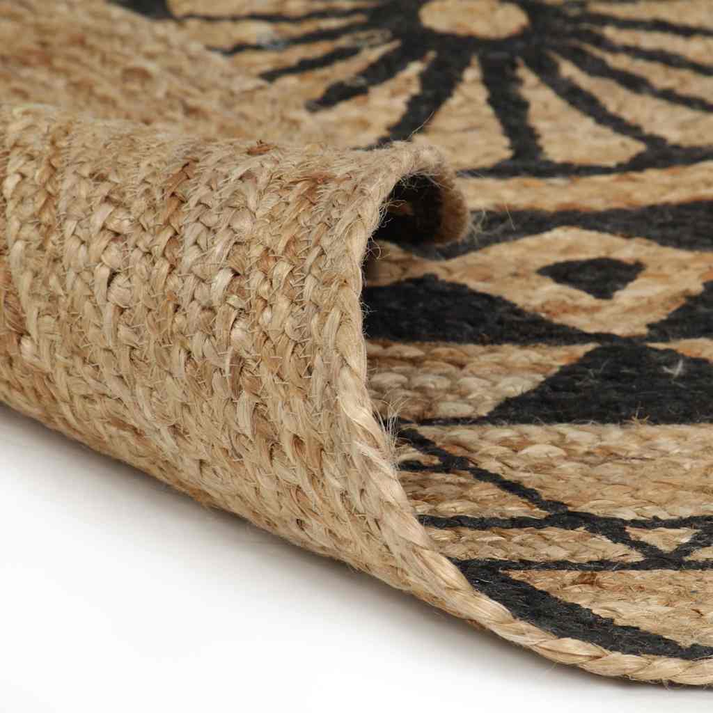 vidaXL Handmade Rug Jute with Black Print 90 cm