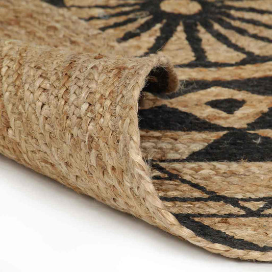 vidaXL Handmade Rug Jute with Black Print 90 cm