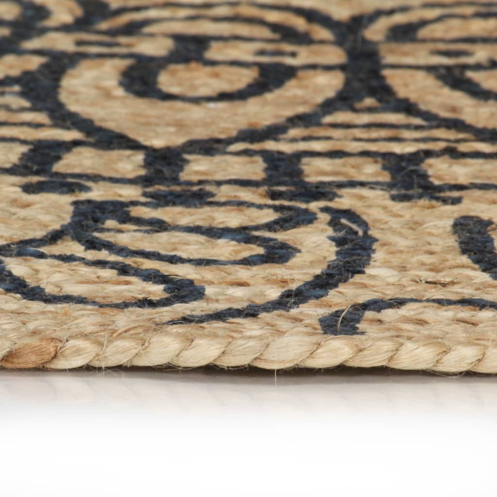 vidaXL Handmade Rug Jute with Dark Blue Print 90 cm