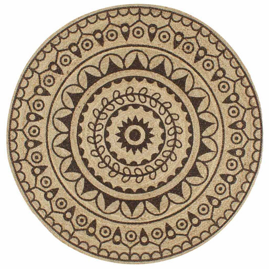 133704 vidaXL Handmade Rug Jute with Dark Brown Print 90 cm