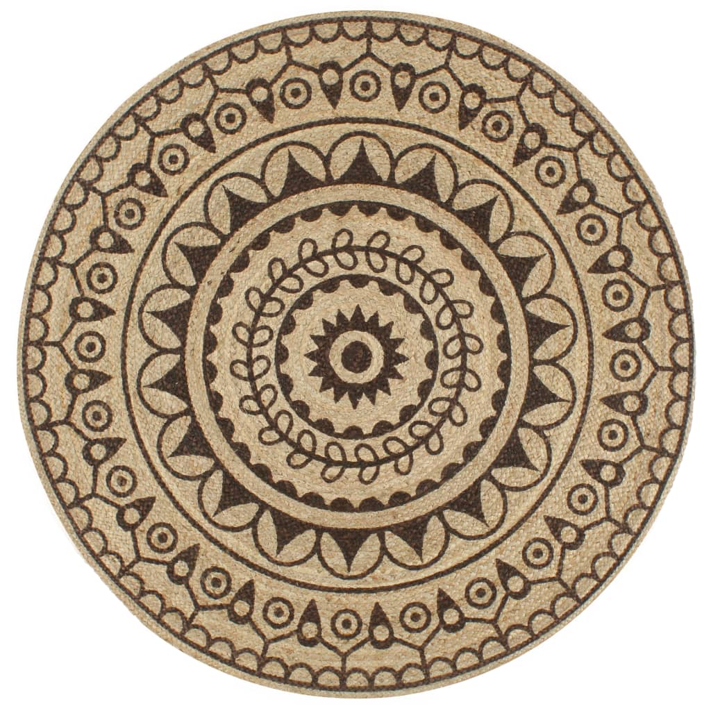 vidaXL Handmade Rug Jute with Dark Brown Print 150 cm