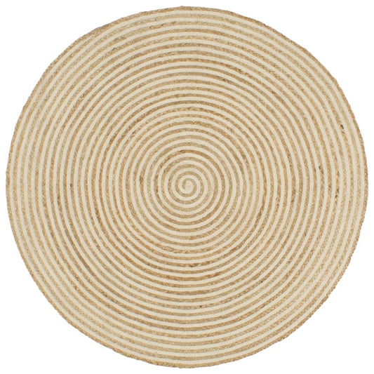 133716 vidaXL Handmade Rug Jute with Spiral Design White 90 cm