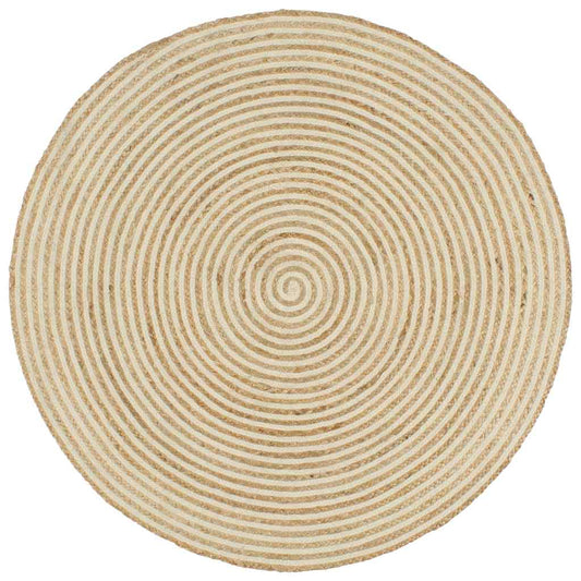 133717 vidaXL Handmade Rug Jute with Spiral Design White 120 cm
