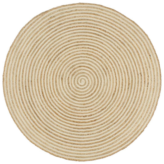 133718 vidaXL Handmade Rug Jute with Spiral Design White 150 cm