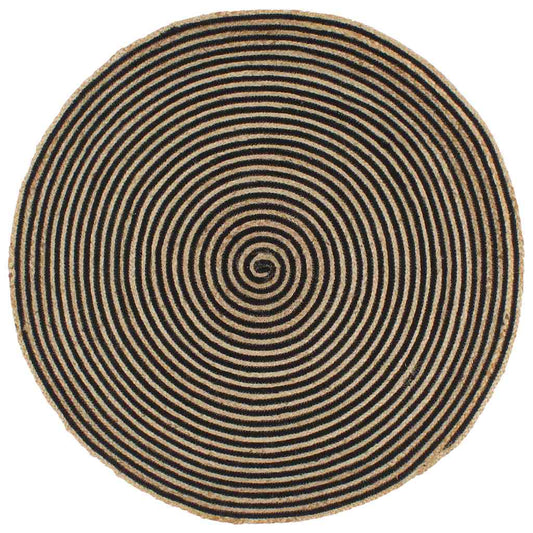 133719 vidaXL Handmade Rug Jute with Spiral Design Black 90 cm