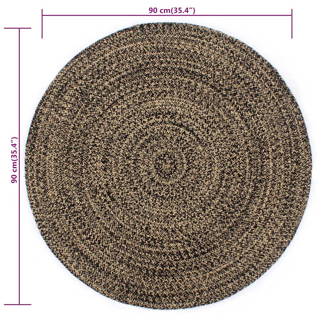 vidaXL Area Rug | Black and natural | Jute and cotton | 90 cm diameter | Durable
