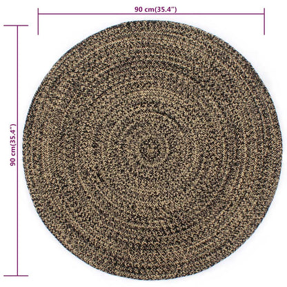 vidaXL Area Rug | Black and natural | Jute and cotton | 90 cm diameter | Durable