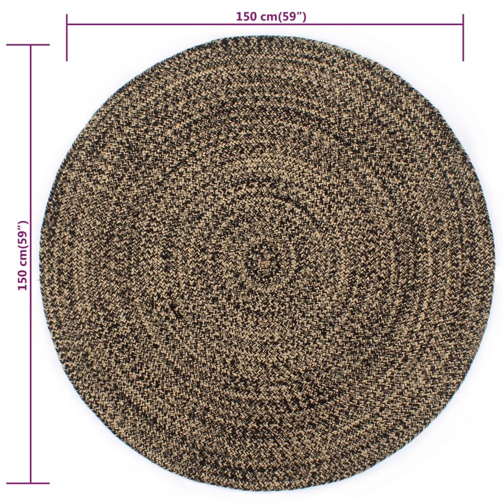 vidaXL Handmade Rug Jute Black and Natural 150 cm