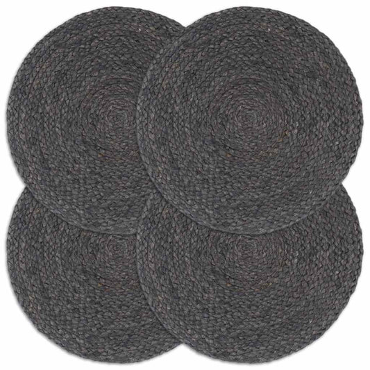 133836 vidaXL Placemats 4 pcs Plain Dark Grey 38 cm Round Jute
