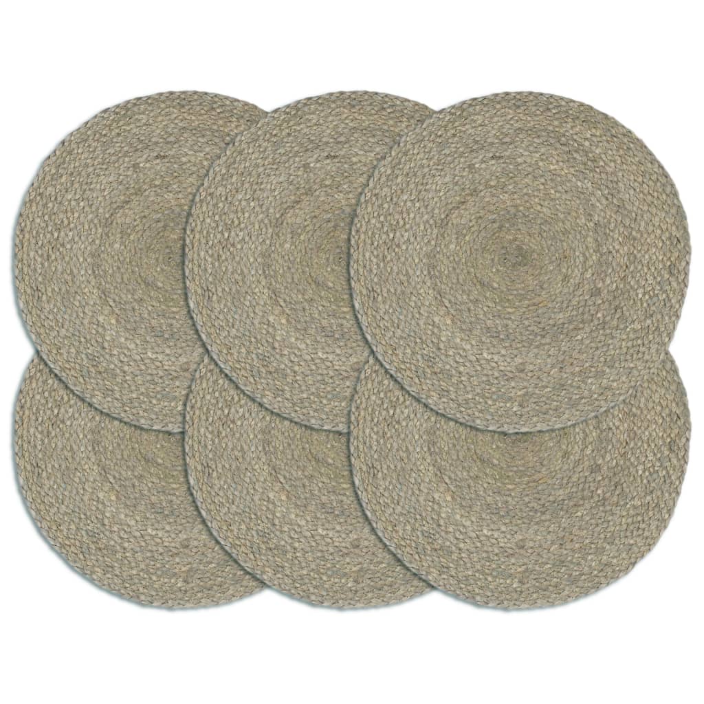 vidaXL Placemats 6 pcs Plain Grey 38 cm Round Jute