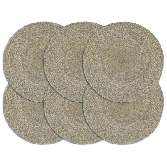 133839 vidaXL Placemats 6 pcs Plain Grey 38 cm Round Jute