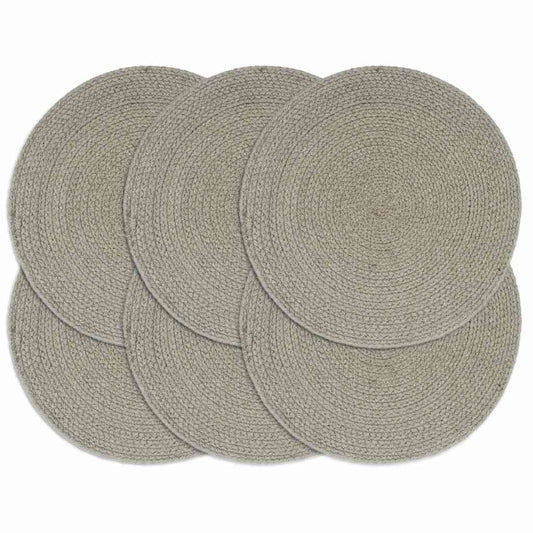 133849 vidaXL Placemats 6 pcs Plain Grey 38 cm Round Cotton